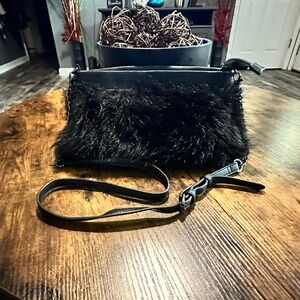 Carlos by Carlos Santana Black Crossbody Bag with Furry Texture